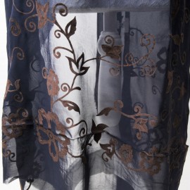 Panneau Voile de polyester bleu nuit et fleurs panne de velours marron 1m50 en 140cm n°726