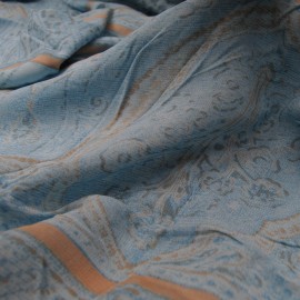 Au mètre voile polyester bleu motifs ethniques gris en 135cm n° 10380