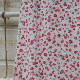 Au mètre jersey coton côtelé blanc à fleurette rouge et grise en 145cm n°10394