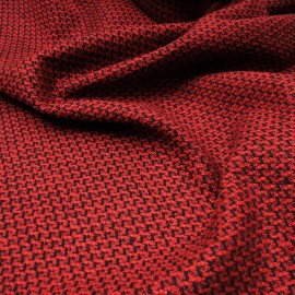 Au mètre lainage Jacquard fond bordeaux rouge motifs noirs en 150cm n°10477
