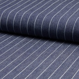 Tissu jean chambray rayé 100% Coton bleu moyen en 140cm n°10374