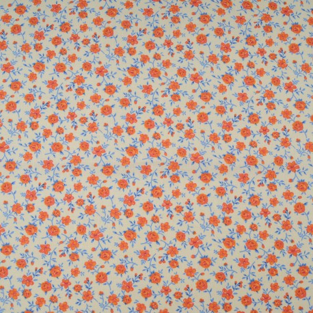 Au mètre popeline Coton fleurette orange en 145cm n°10578