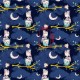 Coton OEKO TEX Chouette endormie fond bleu nuit en 160cm