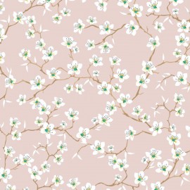 Tissu Coton cretonne imprimé Fleur d'Amandier rose dragée en 150cm