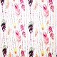 Coton OEKO TEX guirlande de plumes roses fond blanc en 160cm