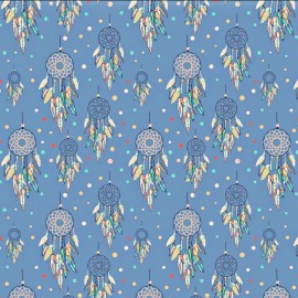 Coton OEKO TEX Attrape rêve fond bleu grand motif en 160cm