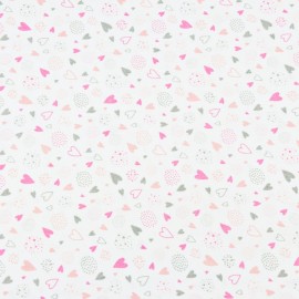 Coton OEKO TEX mini coeur rose fond blanc en 160cm