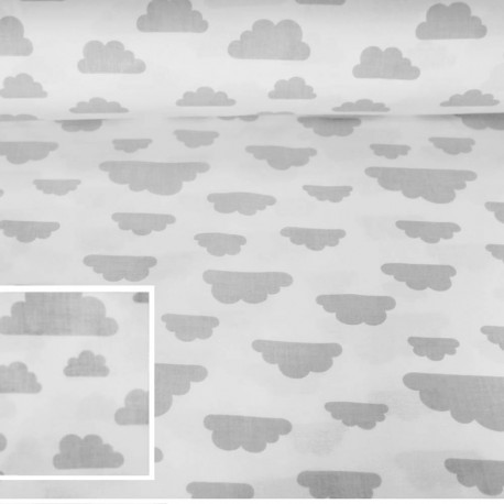Coton OEKOTEX fond blanc nuage gris en 160cm