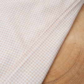 Au mètre fin jersey Coton mini vichy beige blanc 3mm en 170cm