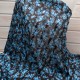 Coupon voile polyester fond noir, fleurette bleue, rayure lurex argent 1m70 en 150cm n°10728