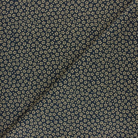 Tissu Coton cretonne imprimé floral bleu denim en 150cm
