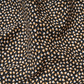 Tissu popeline viscose au mètre CLAUDIA Gold noir Oekotex imprimé fleuri en 140cm