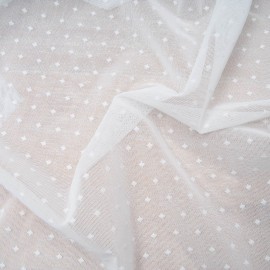 Coupon maille plumetis stretch résille polyester et polyamide blanche mini losange 1m en 180cm n°10883