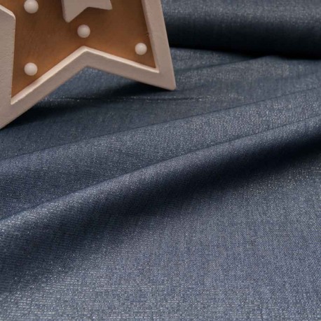 Au mètre Chambray coton polyester jean bleu foncé et lurex en 145cm n°10911