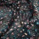 Coupon mousseline crêpe voile polyester rayé lurex fond noir fleurettes 1m90 en 150cm