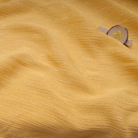 Au mètre crépon polyester moutarde rayure lurex dorée en 140cm n°10953