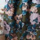 Satin polyester fond kaki motif grosse fleur rose et bleu pétrole en 145cm n°10976