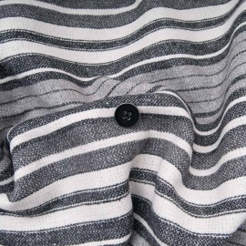Au mètre superbe Caban lourd rayé gris, blanc cassé, noir Laine et polyester en 148cm n°10991