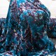 Superbe panne de velours turquoise imprimée fleurs d'hiver en 150cm n°11004
