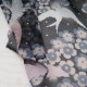 Au mètre Voile de Soie marine foncée motif oiseau rose blanc cassé en 140cm n°11034