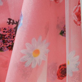 Tissu au mètre Voile Coton et polyamide rose à fleurs n°695