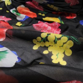 Tissu au mètre Coton et polyamide noir à fleurs n°696