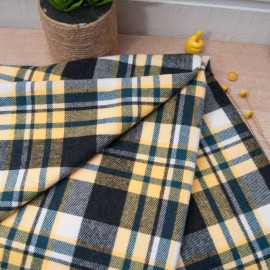 Au mètre, doux lainage Coton écossais jaune vert en150cm n°11072