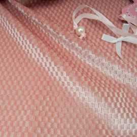 Au mètre tissu velours stretch texturé damier rose et fil lurex en 150cm n°11108