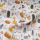 Tissu Coton popeline fond BLANC imprimé animaux de la forêt en 150cm